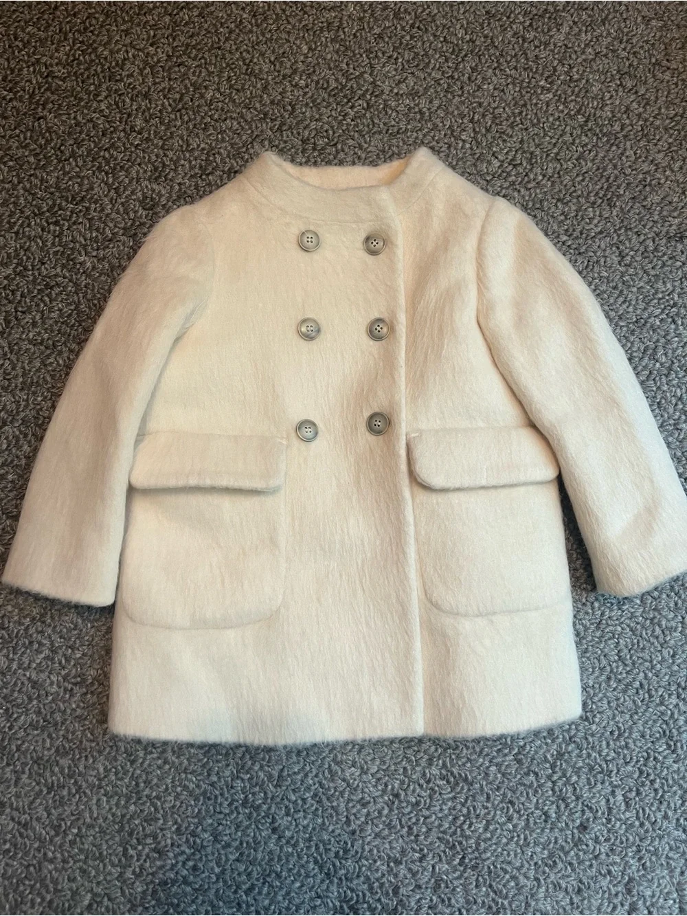 Bonpoint Girls' Cream Double-Breasted Wool Blend  Coat